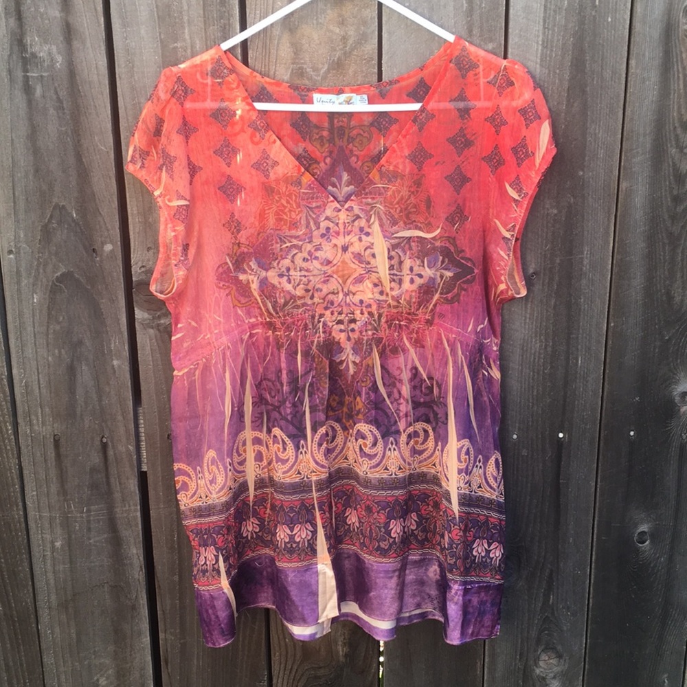 Boho flowy top orange and purple size XL